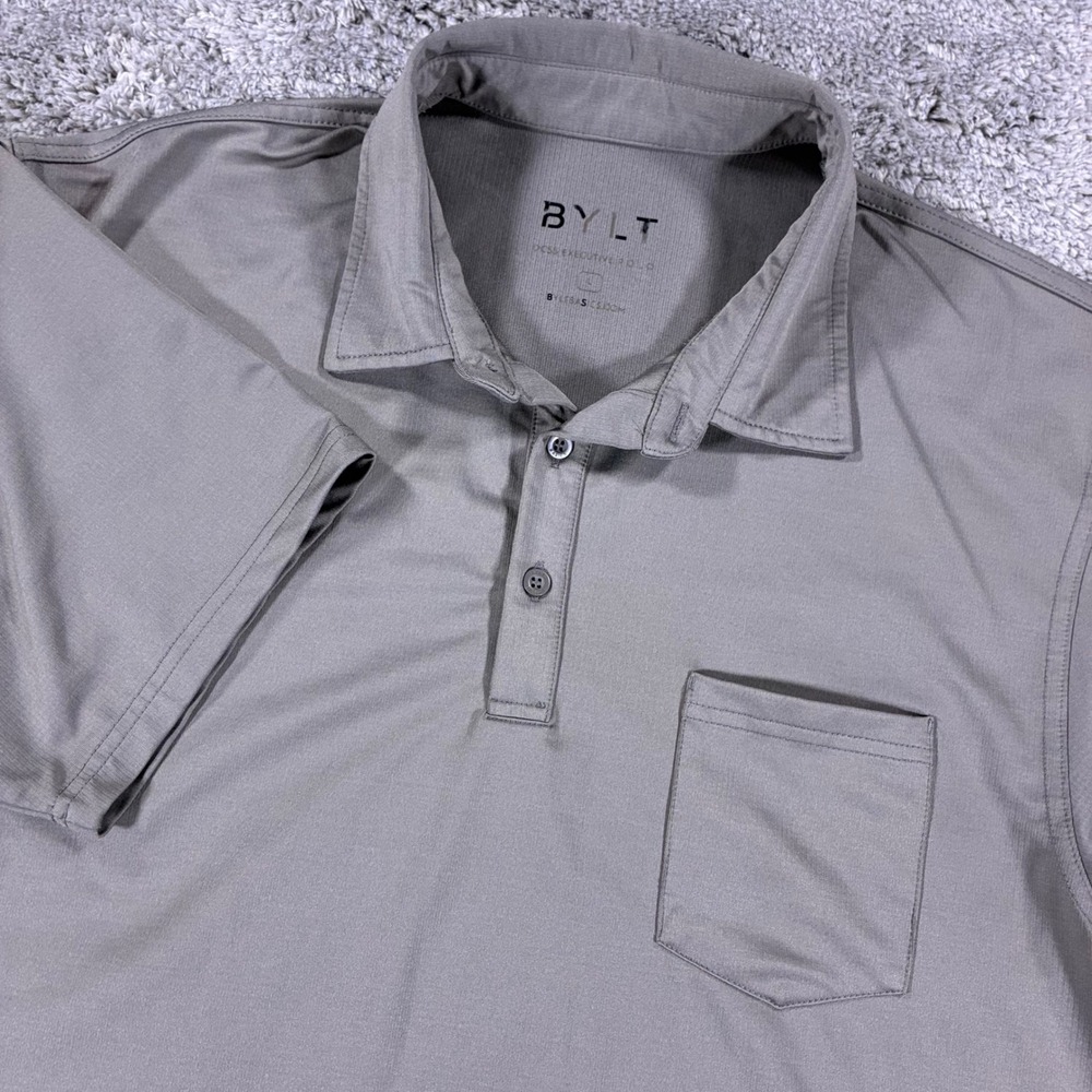 BYLT Executive Polo Shirt Mens Large Olive Grey Short Sleeve Performance Stretch